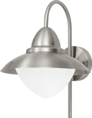 Produktbild von EGLO Außen-Wandlampe Sidney, 1 flammige Außenleuchte, Wandleuchte aus Edelstahl in Silber und Glas in Weiß, opal-matt, E27 Fassung, IP44