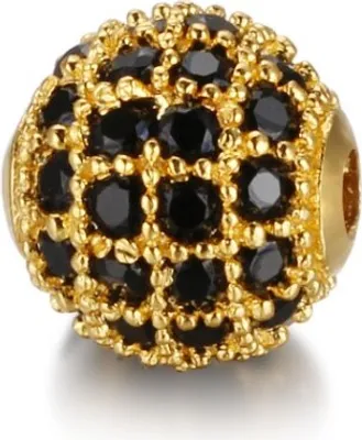 Produktbild von Schmuck-Perlen 3 Stück, Charm für Armbänder glitzernd, 5 mm, Gold, Schwarz