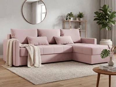 Zdjęcie produktu dla Sofa rozkładana VENORIA, pudrowy róż, 2 poduszki, 220x143