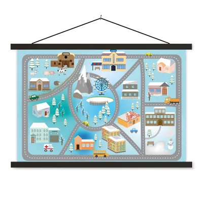 Produktbild von MuchoWow® Textilposter Winter - Gebäude - Kinder - Auto 60x40 cm mit schwarzem Rahmen - Hölzernes
