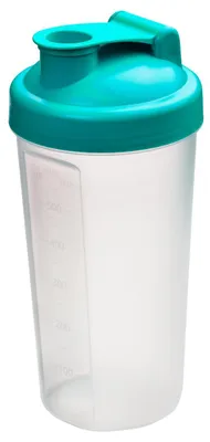 Image de Shaker 600 ml "Protein" - Gym Shaker pour boissons protéinées & sportives - avec tamis amovible & échelle pratique - facile à nettoyer - teal/transparent