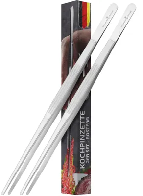 Produktbild von Schwertkrone 2er Set Küchenpinzette Kochpinzette und Grillpinzette Grillzange, 25 & 30 cm, Edelstahl, rostfrei, KP01201