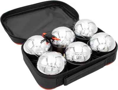 Produktbild von mucHome Premium Boule Kugel Set mit 6 Metallkugeln, Zielkugel aus Holz, Distanzschnur inkl. Tragetasche - Boccia Petanque Boule Garten Spiel Kugelspie