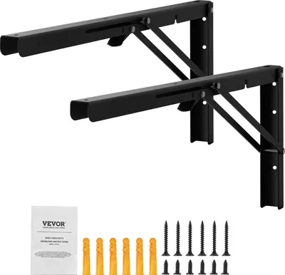 Immagine prodotto di VEVOR supporto per scaffale pieghevole, 613 x 254 x 48 mm, 2 pezzi, robusti supporti per scaffali galleggianti, supporti per scaffali, spessore 5 mm nero opaco Supporto per scaffale a L, supporto per scaffale in acciaio con portata 136,1 kg