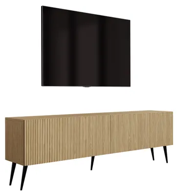 Obrázek produktu pro TV stolek, masivní dub s olejovou povrchovou úpravou, černé šikmé nohy, rozměry 170 x 32 x 52 cm
