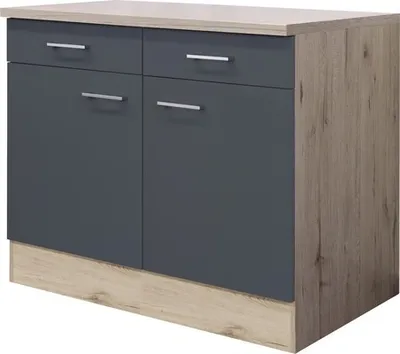 Produktbild von Flex Well Unterschrank mit Schublade und Drehtür Tiago BxTxH 100 x 60 x 85 cm basaltgrau matt zerlegt Anschlag links rec