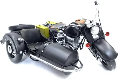 Produktbild von Großes Metallmodell eines Motorrads mit Wagen - 011SMT