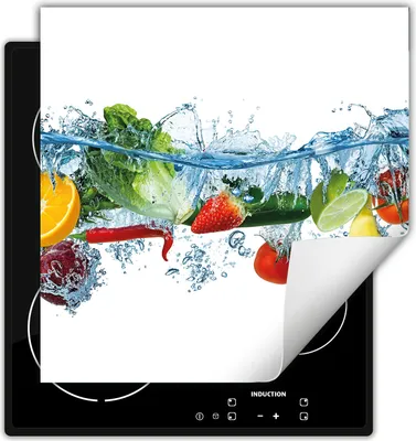 Produktbild von DarHaus Herdabdeckplatte 60x52 cm Anti Rutsch Matte Aufrollbar, Früchte - Gemüse