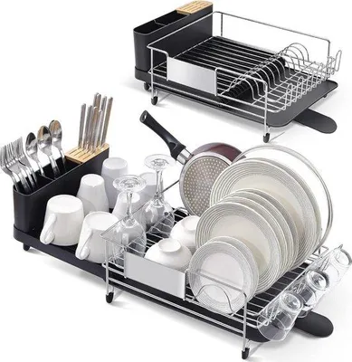 Immagine prodotto di Scolapiatti in acciaio inossidabile per cucina, grande, girevole a 360°, nero