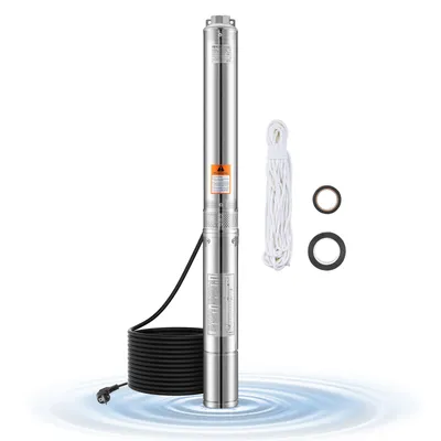 Produktbild von VEVOR Tiefbrunnenpumpe, Ausgangsleistung 750 W, Durchflussrate 100 l/min, Förderhöhe 75 m, geeignet für industrielle Bewässerung und den Heimgebrauch, wasserdicht nach IP68