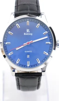 Produktbild von Rötting Design Herrenuhr Quarz Collection "Rötting" blaues Ziffernblatt DATUM schwarzes Lederarmband