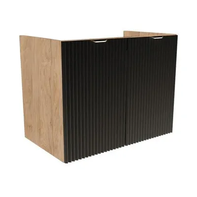 Zdjęcie produktu dla WENA Szafka pod umywalkę z drzwiczkami 80 cm bez blatu, ryflowane fronty, metalowe uchwyty w kolorze złotym Willy (kolor: Czarny/Orzech)