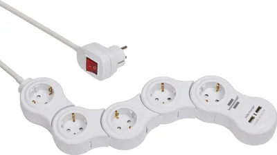 Produktbild von Brennenstuhl Vario Power Steckdosenleiste mit USB-Ladefunktion / Bewegliche Steckdosenleiste 5-fach (1,4m Kabel, mit Schalter und 2 USB Ladebuchsen) weiß