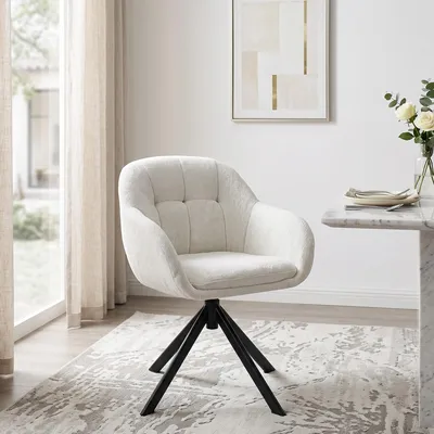 Produktbild von Duhome Loungesessel 360° Drehbar Armlehnstuhl aus Chenille-Stoff Schminktischstuhl mit Metallgestell Esszimmerstuhl, Beige