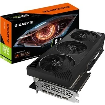 A Gigabyte GeForce RTX 3090 Ti graphics card and its packaging are shown against a white background.