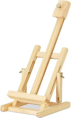 Immagine prodotto di Cavalletti da pittura con altezza e inclinazione regolabili - Mini supporto pieghevole in legno, 37 cm, colore naturale - Regolabile in altezza - Inclinazione regolabile