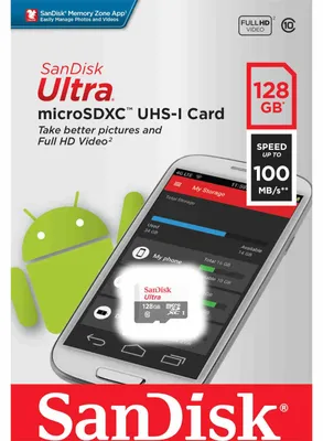 Zdjęcie produktu dla SanDisk Ultra, 128 GB, MicroSDXC, Klasa 10, 100 MB/s, Class 1 (U1), Szary, Biały