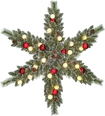 Obrázok produktu pre Black Box Trees Kaprun vianočný veniec v tvare hviezdy s teplými bielymi LED svetlami - Ø90 cm - Green Frosted, Red