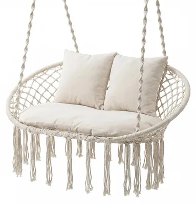Image de Fauteuil suspendu COSTWAY pour 2 personnes avec coussins et franges, balancelle bohème, fauteuil suspendu pouvant supporter jusqu'à 250 kg, panier suspendu d'intérieur et d'extérieur, sans support