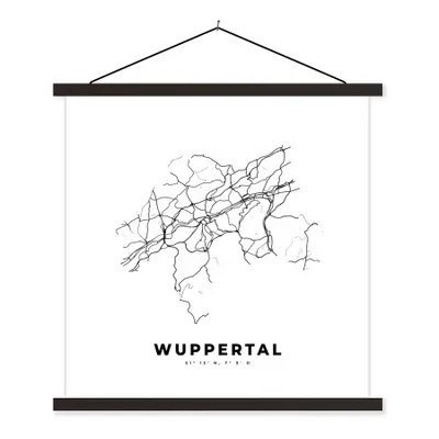 Produktbild von MuchoWow® Textilposter Stadtplan - Deutschland - Schwarz-weiß - Wuppertal - Karte 90x90 cm mit schwarzem Rahmen - Magnetisches