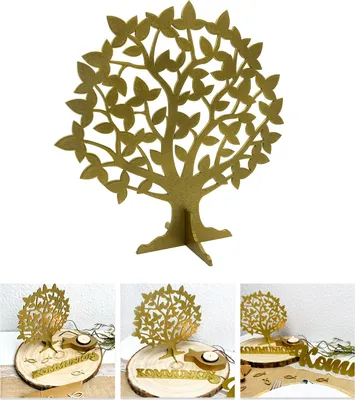 Produktbild von Oblique Unique Lebensbaum Holz Baum des Lebens als Tischdeko für Taufe Kommunion Konfirmation Deko Junge Mädchen - gold