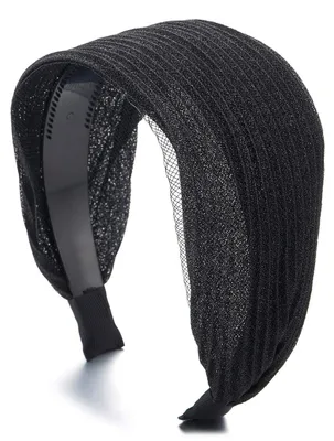 Productafbeelding van Elegante brede haarband - Hoofdband voor dames - Stijlvol en comfortabel - Zwart met glanzende strepen - Haaraccessoire voor elke gelegen...