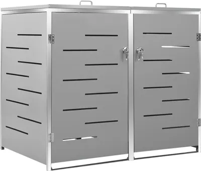 A product shot of a double trash bin enclosure.