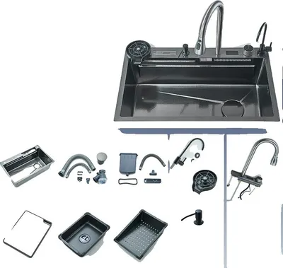 Produktbild von 304 Edelstahl Küchenspüle, Einzelbecken, Aufsatzinstallation, rechteckige Form, Spüle Set D2