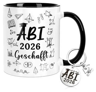 Productafbeelding van Geschenkset Abi 2026: Mok met sleutelhanger, 350 ml, keramiek. Cadeau voor het afstuderen