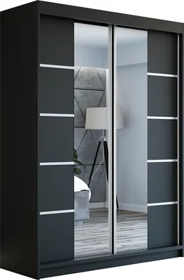 A modern sliding door wardrobe with mirrored panels.