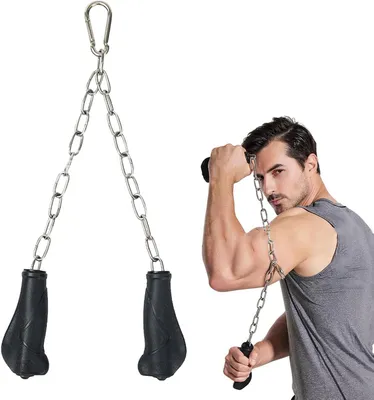 Image de Corde de triceps - Corde de fitness - Entraînement du haut du corps - Poignée ergonomique - Longueur : 25 cm - Noir