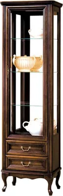 Produktbild von Casa Padrino Luxus Jugendstil Vitrinenschrank Dunkelbraun 64,3 x 42,5 x H. 206 cm - Wohnzimmerschrank mit Glastür und 2 Schubladen - Wohnzimmermöbel