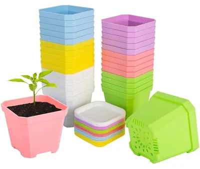 Imagen del producto de TRANKIELO® - Juego de 24 macetas de plástico coloridas, de 7 cm de diámetro. Perfectas para balcones, oficinas y decoración del hogar