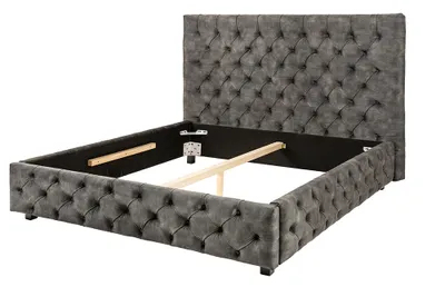 Produktbild von Design Doppelbett PARIS 160x200cm grau olive Samt Chesterfield Polsterbett