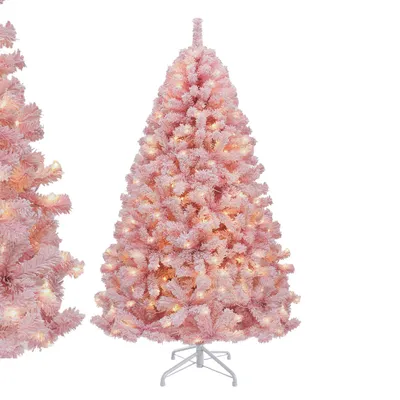 Produktbild von 180cm Weihnachtsbaum Rosa, beleuchtet, mit 250 warmweißen Lichtern, 920 PVC Spitzen, Kiferbaum Christbaum