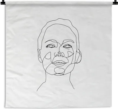Produktbild von MuchoWow® Wandteppich Wandbehang Frau - Linienkunst - Abstrakt 120x120 cm Tapisserie Dekoration Wandtuch - Modern - Baumwollgewebe