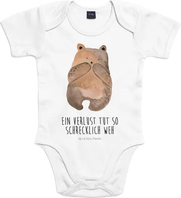 Produktbild von Mr. & Mrs. Panda Strampler Baby Bär Verlust 12. - 18. Monat - Heather Grey - Geschenk, strampelanzug, babykleidung body, Teddy, Babybody, Einteiler, kurzarm