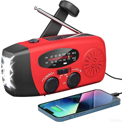 Image de Radio de secours portable - Alimentation solaire - Batterie de 2000 mAh - Rouge