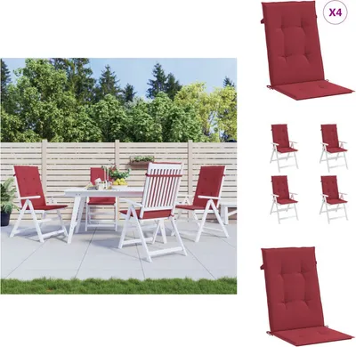 Immagine prodotto di vidaXL Cuscini per sedie da giardino con schienale alto 4 pz. Rosso vino 120x50x3 cm - Cuscino di seduta
