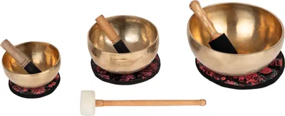 Produktbild von Traditionelles tibetisches Klangschalen-Set 3-teilig mit Kissen & Klöppel, Ø 15, 19, 24 cm