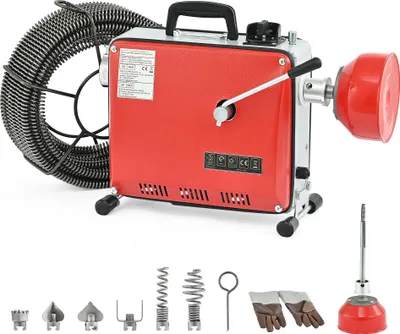 Produktbild von Rohrreinigungsgerät Rohrreiniger 400W Rohrreinigungsmaschine Abflussreiniger + 6 Köpfe