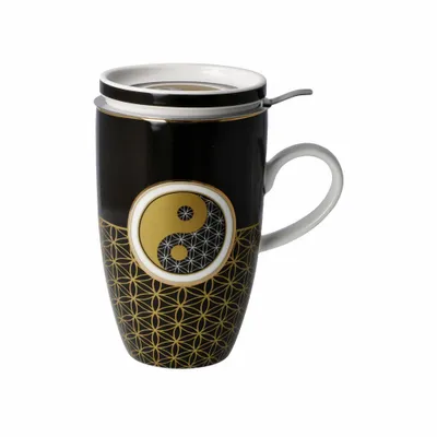 Produktbild von Goebel Teetasse mit Deckel und Sieb Yin Yang Schwarz, Lotus Becher, Fine Bone China, Bunt, 450 ml, 23101751