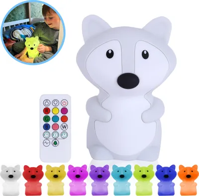 Produktbild von Kadoing® Fuchs Nachtlicht (Groß) - mit Tippfunktion und Fernbedienung - wiederaufladbar - Babylampe - Kinderlampe - Nachtlampe - Kinderspielzeug