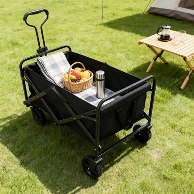 Produktbild von Faltbarer Bollerwagen - Transportwagen Strandwagen - 12,7 Cm Gummiräder - Klein - Camping Outdoor - Schwarz