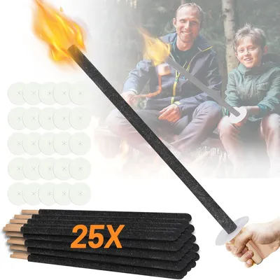 Productafbeelding van Tuinfakkel, 25 stuks, 72 cm, brandduur 90-100 minuten, met opvangbak, geschikt voor wandelen, kampvuurfeestjes, outdooractiviteiten, geschikt voor kinderen