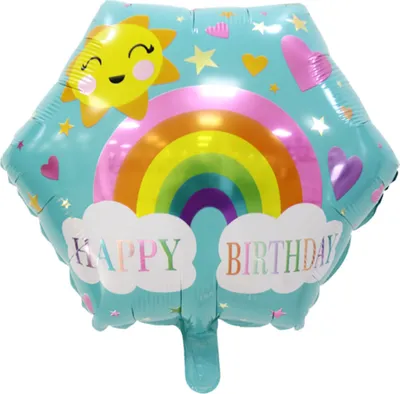 Produktbild von Folienballon Happy Birthday eckig 45 cm, Regenbogen blau bunt