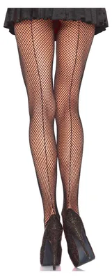 Produktbild von Netzstrumpfhose Damen – Schwarze Fishnet Strumpfhose mit Naht – One Size – Für Gothic & Kostüm Fans – Halloween Karneval Cosplay