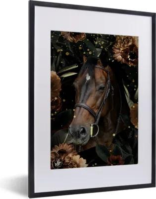 Produktbild von MuchoWow® MuchoWow® Gerahmtes Poster Pferd - Pflanzen - Blumen 30x40 cm - Poster mit zchwarzem Bilderrahmen - Wandposter Schlafzimmer