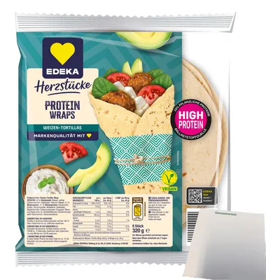 Produktbild von Edeka Herzstücke Protein Wraps Weizen-Tortillas (320g Packung) + usy Block
