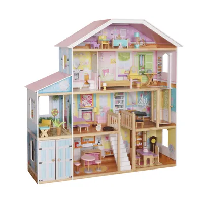 Produktbild von Rijoka Puppenhaus aus Holz Herrenhaus Villa XXL - Inklusive Möbelset 28tlg - 4 Etagen - 98x32x123 cm